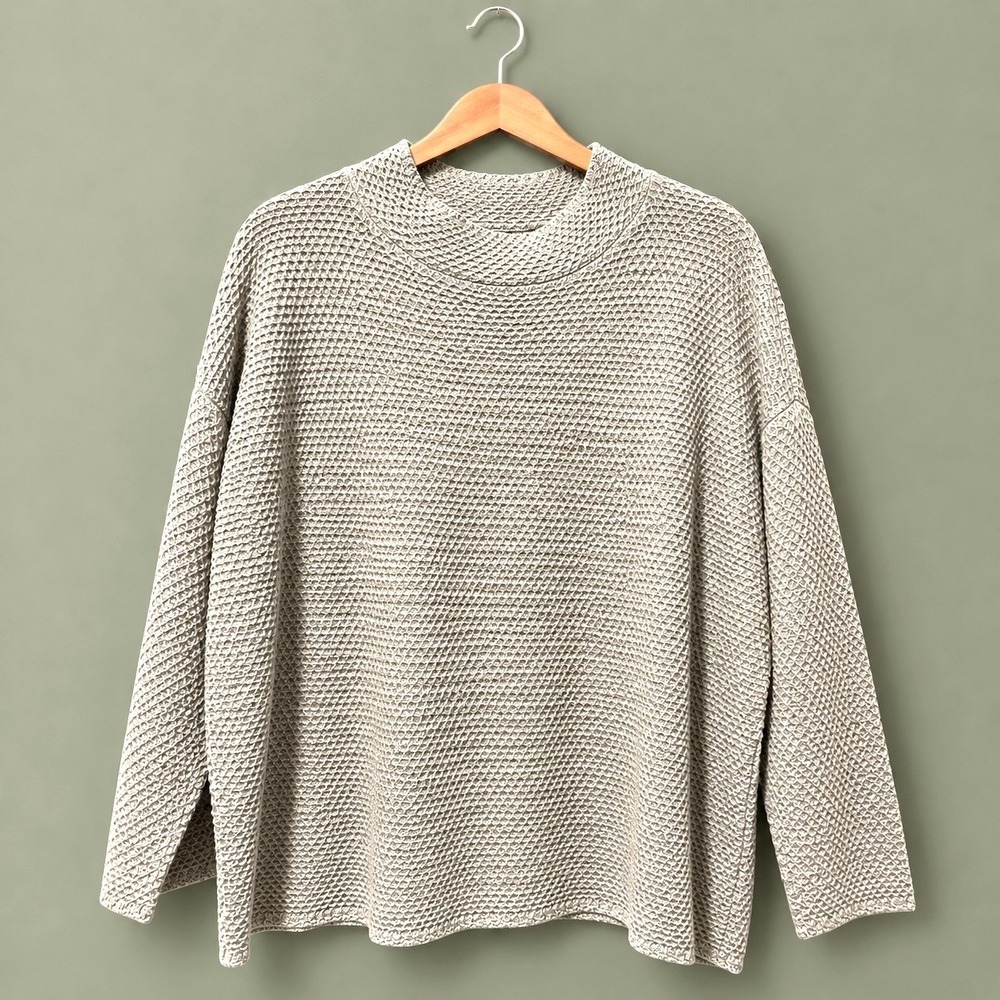 Eileen Fisher Silk Noil Funnel Neck Sweater Womens L Ash Gray Boxy NWT $278